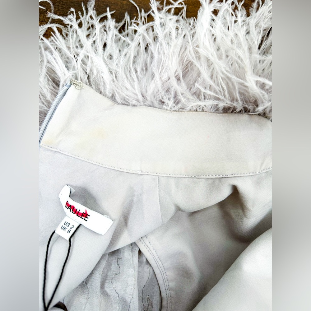 Sau Lee Bianca Mini Sequin and Feather Dress in Silver - Picture 11 of 14
